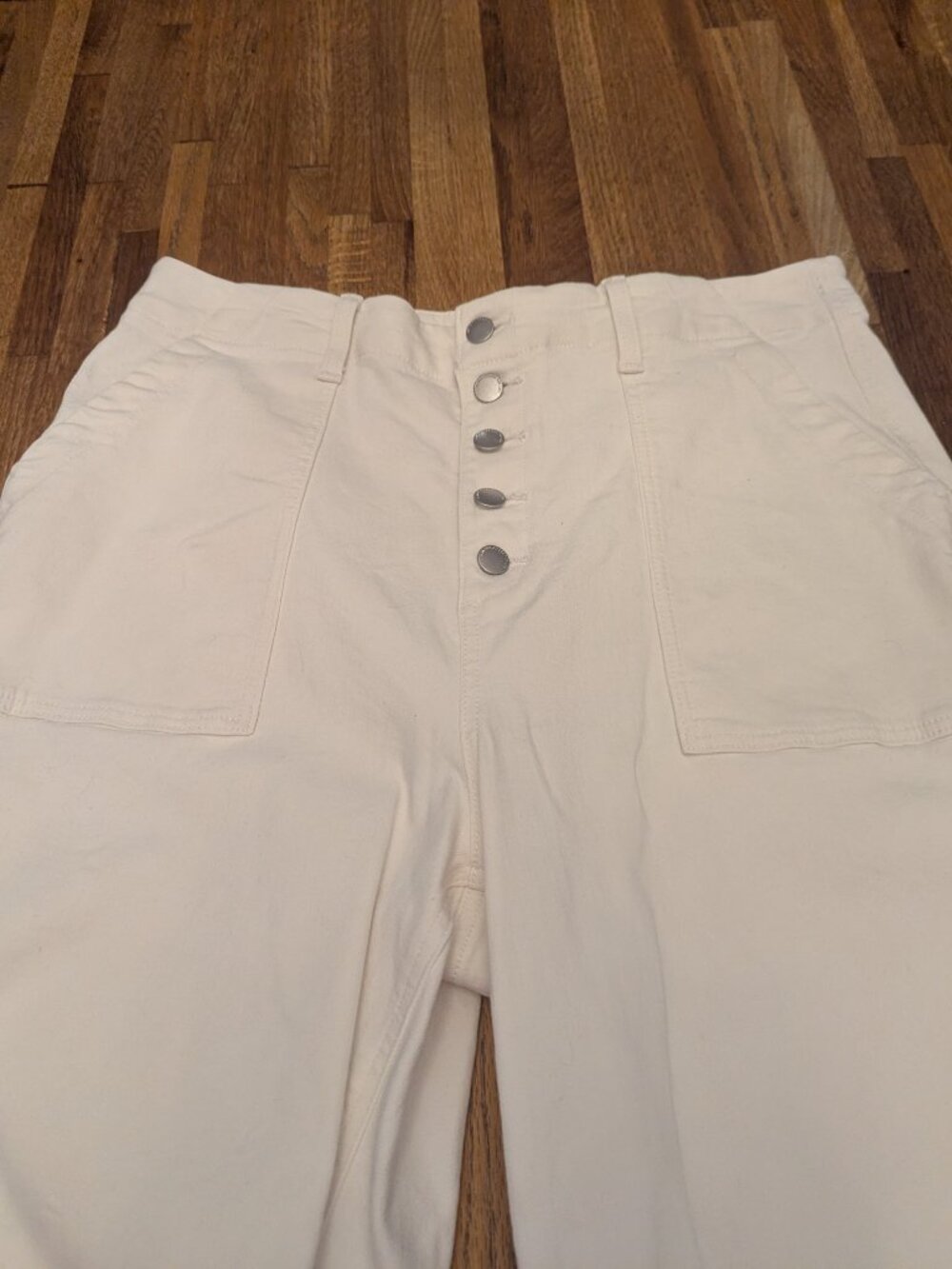 Cream Denim Silver Button Fly High Waisted Wide Leg Flattering Pants Sonoma SZ16 - Picture 3 of 8